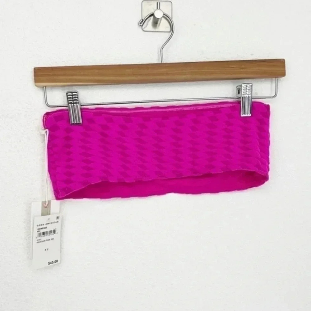 NWT Good American Pink Jacquard Better Band Bikini Top, Size Medium - Picture 4 of 8